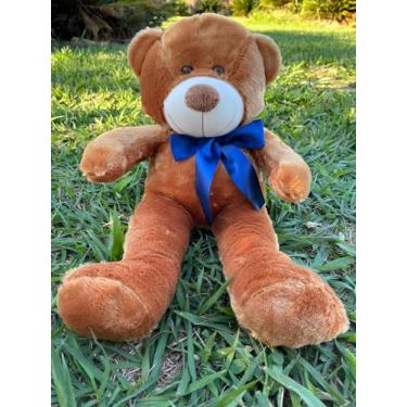 Imagem de Urso De Pelúcia Grande Bicho Com Laço 50cm Macio Cores (Caramelo Laço azul marinho)