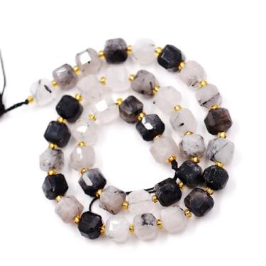 Imagem de Malahill Contas de pedra facetada natural por atacado para fabricação de joias vendidas por saco, 5 fios, cubo interno, quartzo rutilado preto, AAA 6 mm