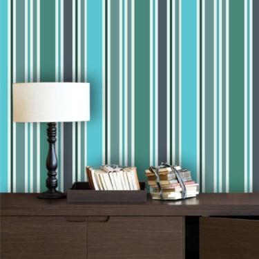 Imagem de Papel de Parede Listrado em Tons Diversos de Verde - Inove Papéis de P