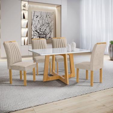 Imagem de Mesa Arizona 120cm Com 4 Cadeiras Arizona Tampo Smart Plus Com Vidro Cinamomo-off White-bege