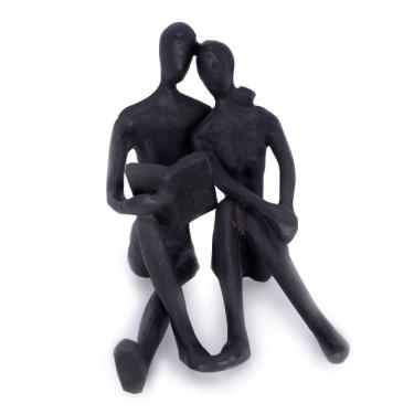 Imagem de Escultura Decorativa Casal Sentado Em Metal Preto 12 Cm F04 - D'rossi
