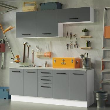 Imagem de Kit Com 2 Balcões E 2 Armários Aéreos Multiuso 200cm Branco/cinza Agata Madesa Branco/cinza