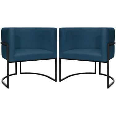 Imagem de Kit 2 Poltronas Luna Suede Cores Base De Ferro Preta - Azul-marinho, Suede