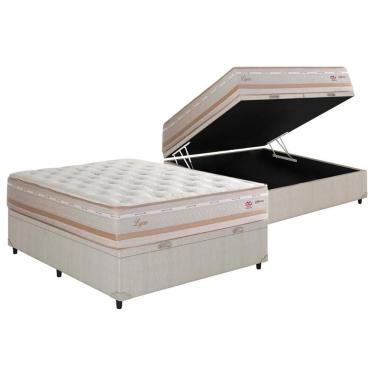 Imagem de Cama Box Baú Casal: Colchão Molas Masterpocket Ensacadas Herval Maxspring Lyon + Base Crc Courano Clean (138x188)