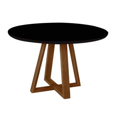 Imagem de Mesa De Jantar Luxo Tampo Mdf/vidro Redonda Para 4 Lugares Pés Madeira Maciça Pérola - Imbuia/preto