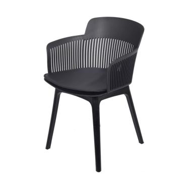 Imagem de Cadeira Mena Marcela Polipropileno Preto Assento Estofado Em Pu Base Fixa