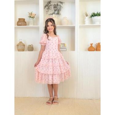 Imagem de Vestido Infantil Juvenil Floral Delicado Para Meninas Soltinho Manga C