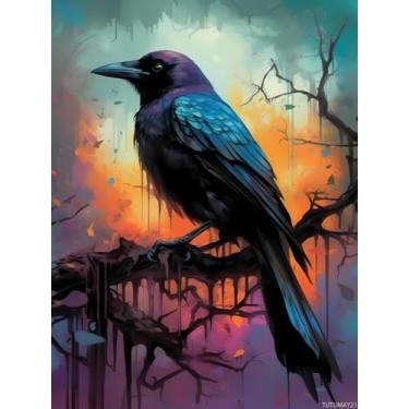 Imagem de TUTUMAY21 5D DIY Crow Bird Diamond Art Diamond Dots Broca completa para decoração de parede de casa Kits de pintura de diamante de corvo para adultos arte de pedras 30,5 x 40,6 cm