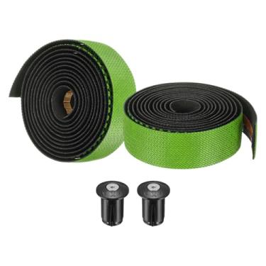 Imagem de PATIKIL Fita de guiador de bicicleta de EVA PU, 1 par de fita macia para barra de bicicleta tamanho único com plugues de extremidade e costas adesivas para dobrar ciclismo de estrada, verde