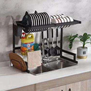 Imagem de Escorredor De Pia Rack Aço Inoxidável 65cm Organizador Louça Talheres 