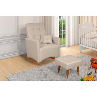 Imagem de Poltrona de Amamentação Balanço Com Puff Ana Tecido Linho - LUXUOSADEC