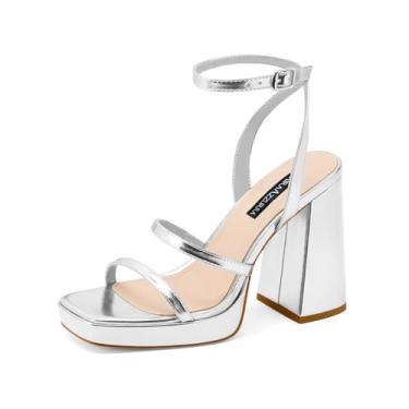 Imagem de MIRAAZZURRA Sandálias Plataforma Com Tiras, Salto Quadrado, Bico Aberto, Duas Alto Grosso Fivela No Tornozelo Para Mulheres, Vestido De Festa, Casamento, Prata 6,5