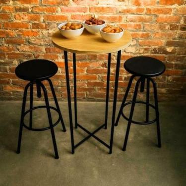 Imagem de Mesa Bistro Preta Alta Redonda Para Banquetas Madeira Casa Decoração A