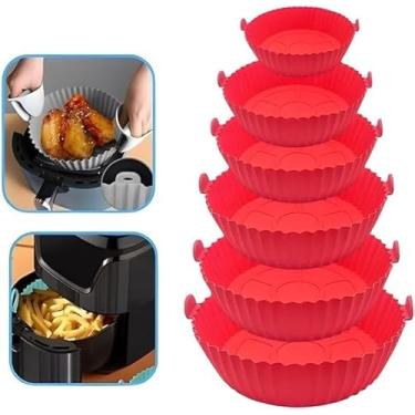 Imagem de Kit 6 Formas Cesta Redonda Antiaderentes Para Air Flyer Em Silicone Reutilizável Resistente Ao Calor Para Forno Micro-Ondas Tamanhos Variados Cores Sortidas FyW ACESSÓRIOS