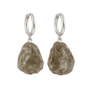Imagem de Brinco de Argola Quartzo Fumê - Cristal Natural, Prata 925