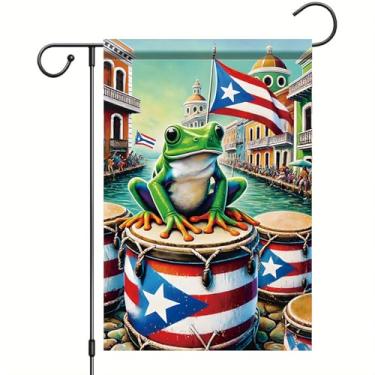 Imagem de Starlit Patio Bandeira de jardim de sapo Coqui de Porto Rico, 30,5 x 45,7 cm, dupla face, boricua, tamboricua, bandeira, jardim, ilha, caribenha, decoração ao ar livre, para gramado, pátio, festival