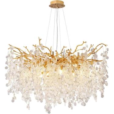 Imagem de Galhos De Árvore De Cristal Lustres Luxo Redondo Pingente De Chuva Luminária 12 Luz Borla Luz Pendurada No Teto Para Sala De Jantar Quarto Sala De Estar Entrada Ouro