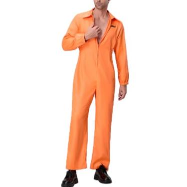 Imagem de MBZJSDKHLK Adult Halloween Prison Jumpsuit Women Men Orange Prisoner Long Sleeve Zipper Overall Jail Criminal Cosplay Costume (A-Orange Men, L)