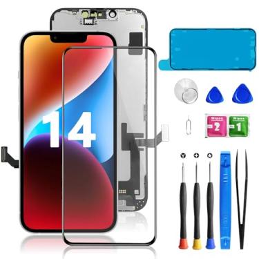Imagem de Tela de substituição para iPhone 14 preta, digitalizador LCD sensível ao toque, tela completa para A1864, A1897, A1898, com sensor de proximidade, fone de ouvido, protetor de tela da câmera frontal e