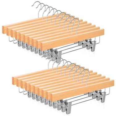 Imagem de TOPIA HANGER Cabides de madeira de lótus, saia de madeira preta, calça jeans curta, gancho giratório de 360°, antiferrugem, 2 clipes ajustáveis, pacote com 20, CT10PY20