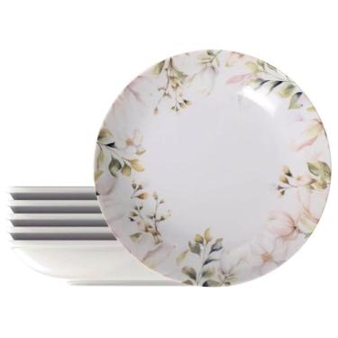 Imagem de Jogo 6 Pratos Fundos 22cm Porcelana Tramontina Magnólia Sopas Caldos Mesa Posta