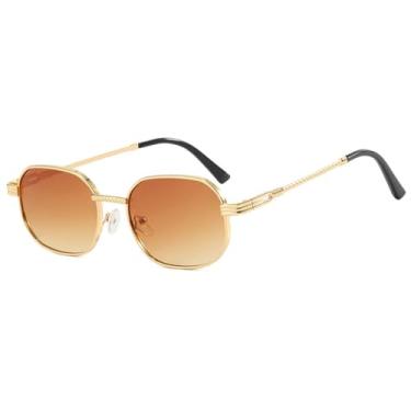 Imagem de HCPIHF Óculos de sol masculino e feminino hexagonal, armação de metal, estilo polígono, retrô, UV400 (5350-C3)