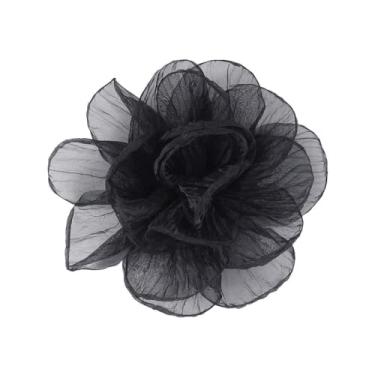 Imagem de Broche grande de flor de rosa de organza exagerada para mulheres elegante tecido floral grandes alfinetes de lapela vestido banquete terno roupas acessórios festa de casamento moda joias 190 mm, 20mm
