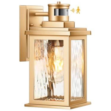 Imagem de VIANIS Luzes de varanda com sensor de movimento, luminárias externas, montagem na parede, crepúsculo ao amanhecer, luzes externas à prova d'água douradas para casa, porta, pátio, antiferrugem
