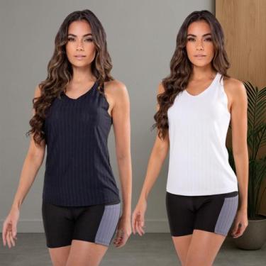 Imagem de Kit 2 Regata Dry Fit Feminina Academia Manga Curta Fitness - Blanco St