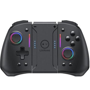 Imagem de Controle Joystick Sem Fio Bluetooth Compatível com Switch, Lite e OLED com Luzes RGB de 8 Cores Programável, Turbo e vibração. (Preto)