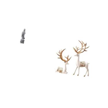 Imagem de Fenteer Enfeite de Pedra de Rena Guan Yin, Colecionável Europeu, Escultura Budista de Feng Shui, Amante de Veados para Corredor Interno, Quarto, Lareira, Mesa