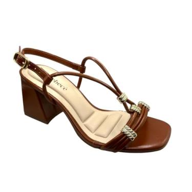 Imagem de Sandália Feminina Salto Bloco Tiras Nó Conforto Bebecê T6030-124 (Marrom, BR, Adulto, Numérico, 39)