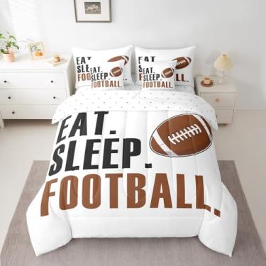 Imagem de Feelyou Jogo de cama casal com edredom de futebol americano, 7 peças, para crianças, meninos, meninas, adolescentes, branco, para crianças, meninos, meninas, adolescentes, jogo de cama em uma bolsa,