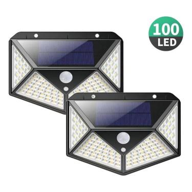 Imagem de 2X Kit 2 Arandelas Iluminária Energia Solar 100 Led Luz Br