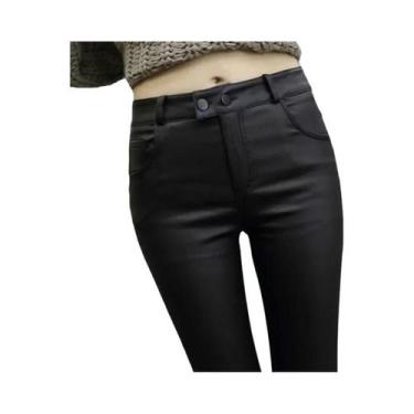 Imagem de Calças De Couro Simulado De Cintura Alta Para Mulheres, Conjunto De Du