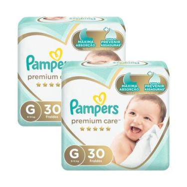 Imagem de Kit 2 Fralda Pampers Premium Care Tamanho G Pacote Mega 30 Fraldas Des