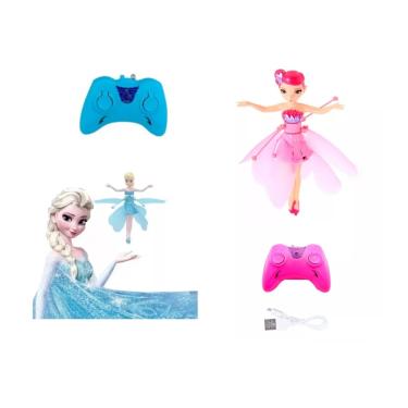 Imagem de Kit 2 Boneca Fada Voadora Controle Voa de Verdade Azul Rosa