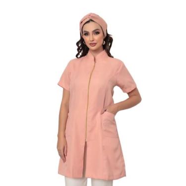 Imagem de Jaleco Feminino Manga Curta Ziper + Turbante Malta Nude - Gardenia Jal