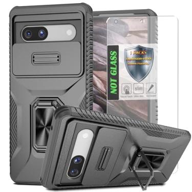 Imagem de Capa para Pixel 7A, com capa de lente de câmera deslizante, protetor de tela HD, suporte de anel giratório de 360°, capa protetora à prova de choque de grau militar AYMECL para Google Pixel 7A, preta