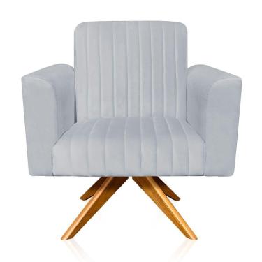 Imagem de Poltrona Giratória Gomada Cinza Base Madeira