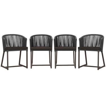 Imagem de 4 Cadeiras De Jantar Noronha Marrom Corda Náutica E9 Trama Preto