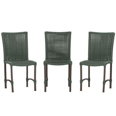 Imagem de 3 Cadeiras De Jantar Cannes De Alumínio Pintura Marrom Trama Verde