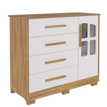 Imagem de Cômoda Infantil Charlô 1 Porta 4 Gavetas - Móveis Peroba Amendoa-branco