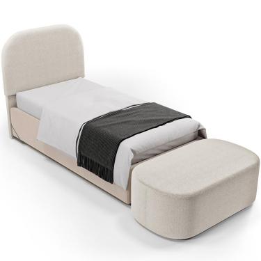 Imagem de Cabeceira Cama Box 100cm Lanna Com Puff Recamier Doha W01 Bouclê Creme - Lyam Decor