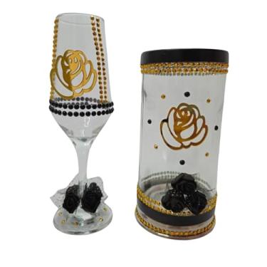 Imagem de Kit Taça e Porta Vela Dama da Noite Rosa Vidro + Presente