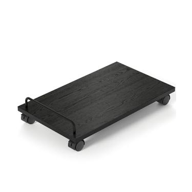 Imagem de Suporte de CPU móvel, suporte de torre de computador com 4 rodízios, suporte de PC sob a mesa para chão, suporte moderno de torre de PC para tapete, para escritório, preto