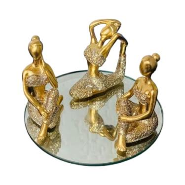 Imagem de Decoração Sala Objetos Kit, Com 3 EstáTuas Enfeite Decorativo Meditação Posições de Yoga 6cm + Bandeja Espelhada(Posições 2 Dourado + Bandeja,SEM ESPELHO)