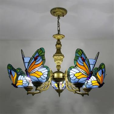 Imagem de Lustre contemporâneo de luxo com borboletas, LED, estilo americano criativo, ideal para sala de estar, restaurante, quarto, casa de campo, hotel, café, bar, karaokê ou clube. Luminária pende
