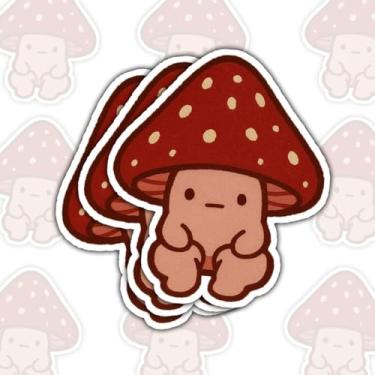 Imagem de 3 adesivos fofos de cogumelo Buddy Kawaii Red Cap Cogumelo Personagem Vinil Decalques, Adesivos estéticos cortados à prova d'água para laptop, garrafa de água, telefone, janela, capacete
