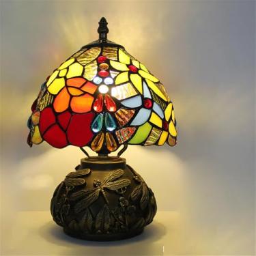 Imagem de Luminária de mesa retrô americana de luxo e criativa para sala de estar, quarto, cabeceira, escritório, casa de campo ou hotel, com vitral (Estilo 16)